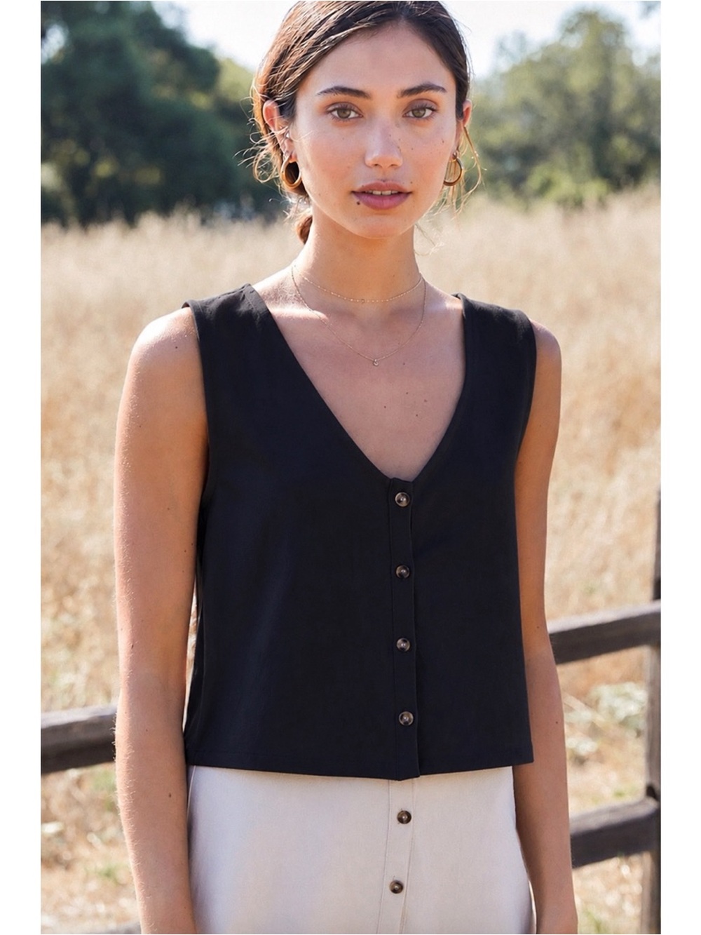 Rachel Pally Allison Linen Crop Tank Black